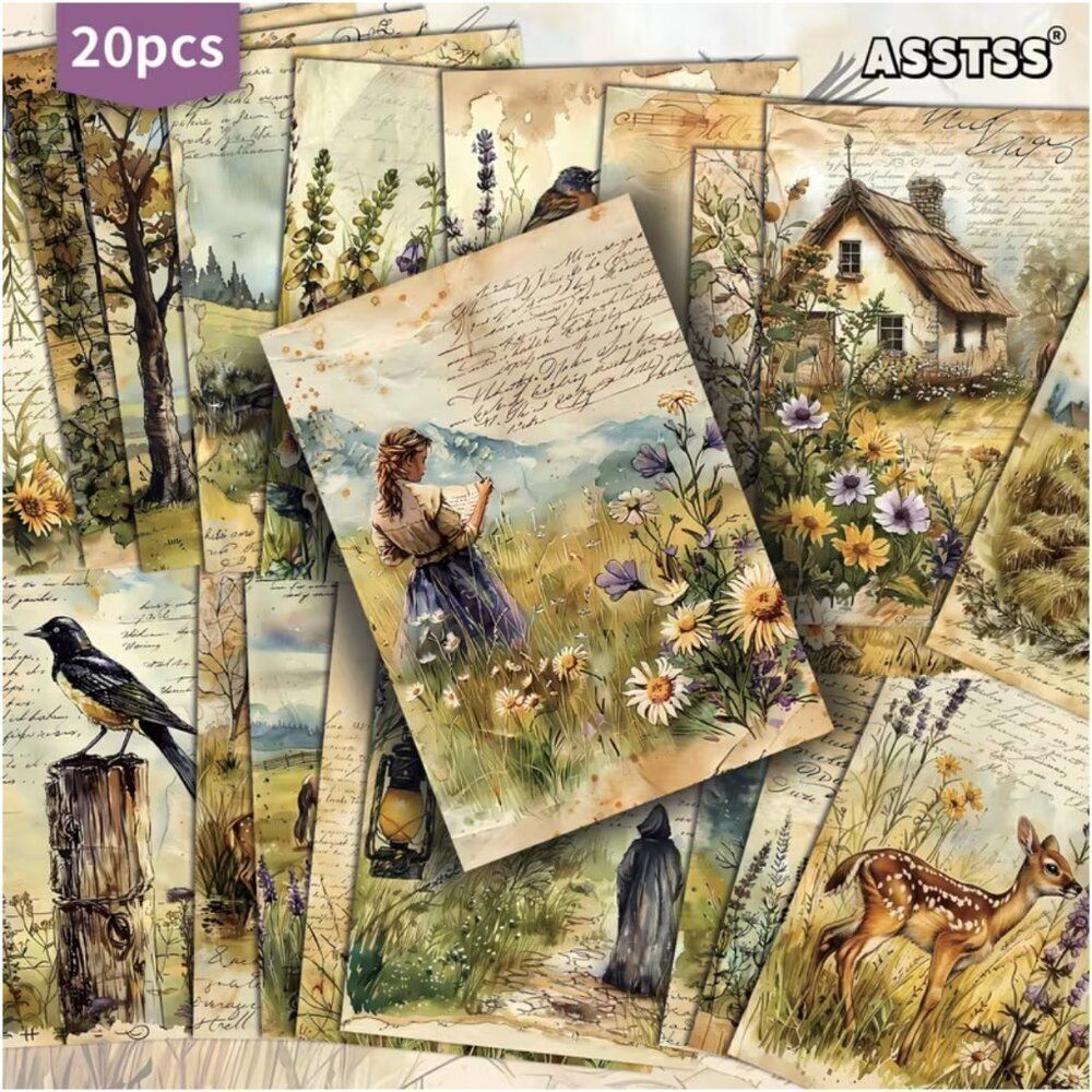 NWT 20pc Cottagecore Countryside Scrapbook Paper 4x6 Junk Journal